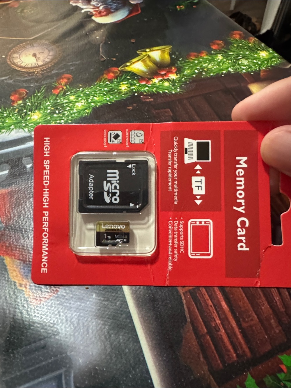 Lenovo Black microSD Card with Black SD Adapter on Red Retail Card